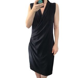 NORMA KAMALI Draped‎ Sleeveless Dress Black Cocktail Party Sheath Knee Length